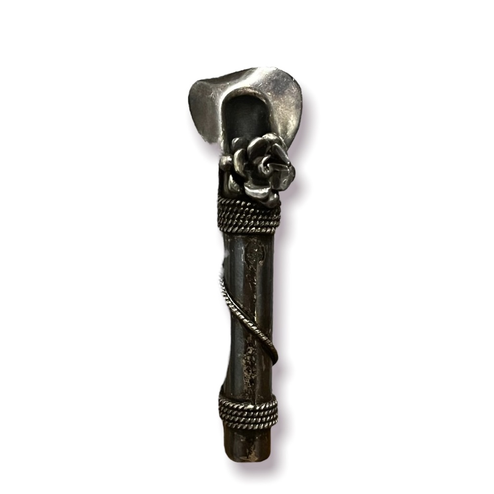 Vintage Solid Sterling Silver Rose And Rope French Lapel Vase Pin